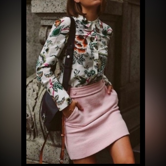 TORY BURCH Celeste Skirt Coastal Pink Wool A Line Mini $298 Size 12 - Picture 2 of 11